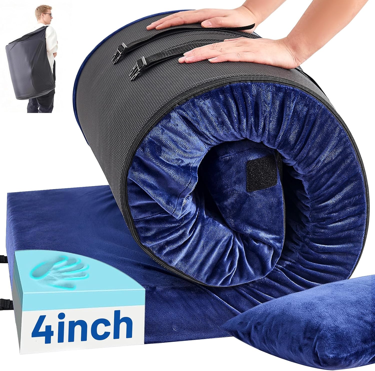 Memory Foam Topper - Colchão de Espuma Viscoelástica para Camping