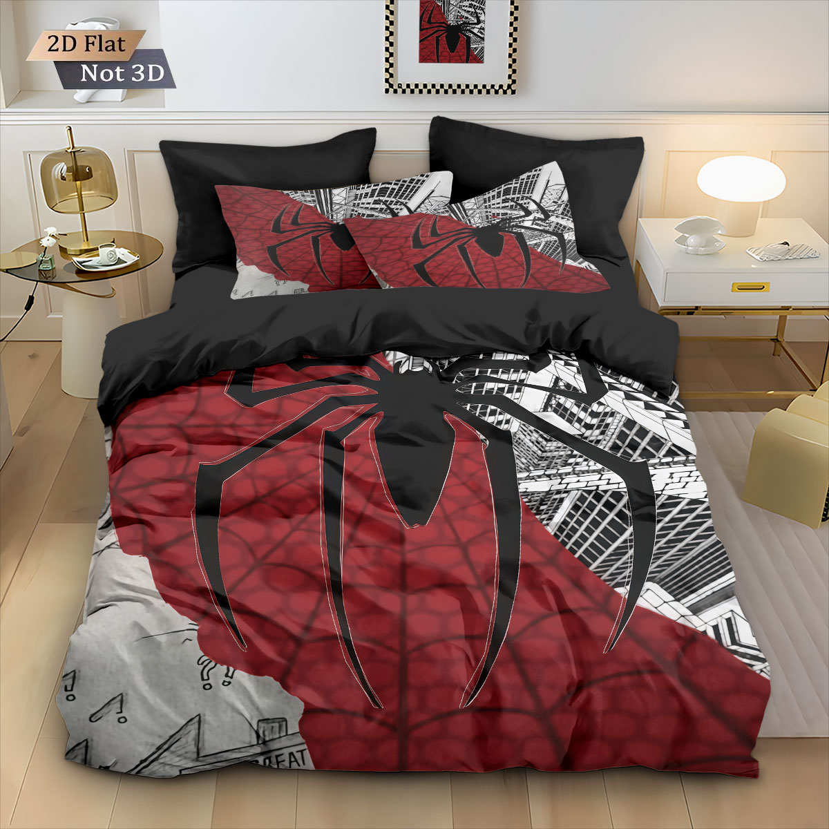 Home Textiles Bedding - Conjunto de Edredom Preto com Estampa